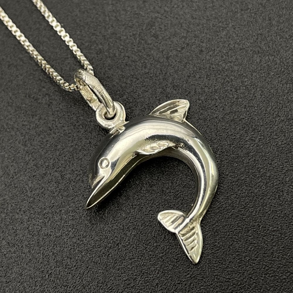 Sterling Silver Small Dolphin Pendant Necklace Minimalist Jewelry